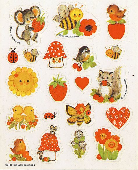 Hallmark stickers... I think we had these Animal Crossing Clip Art, Kertas Vintage, 그림 낙서, Images Esthétiques, Arte Inspo, Sticker Collection, Sticker Book, Vintage Illustration, Wall Collage