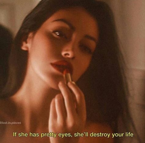 If she has pretty eyes, she'll destroy your life. | #lines #caption #quote Green Eyes Captions Instagram, Captions For Eyes Instagram, Devil Quotes, Caption For Girls, Eye Quotes, Feminine Energy Aesthetic, Madding Crowd, Falling In Love Quotes, Life Quotes Pictures