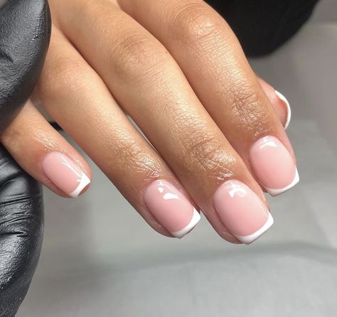 Bride Nails Wedding Elegant French Short, Natural Pink French Manicure, Slim French Tip Nails Short, French Nails Round Square, Square Round French Tip Acrylic Nails, Sqaire French Tip Nails, Light Pink With White Tip Nails, Square Round Nails French Tip, Short Straight French Tip Nails