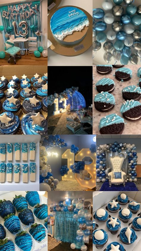 13th birthday dream 🩵 Birthday Theme Blue And White, Blue Sleepover Party, 13 Birthday Theme Ideas, 13 B Day Party Ideas, Birthday Themes For 13th Birthday, Blue Sweet 16 Party Ideas, 13 Birthday Party Themes, Sweet Sixteen Party Ideas Blue, Bday Party Ideas 13th Birthday