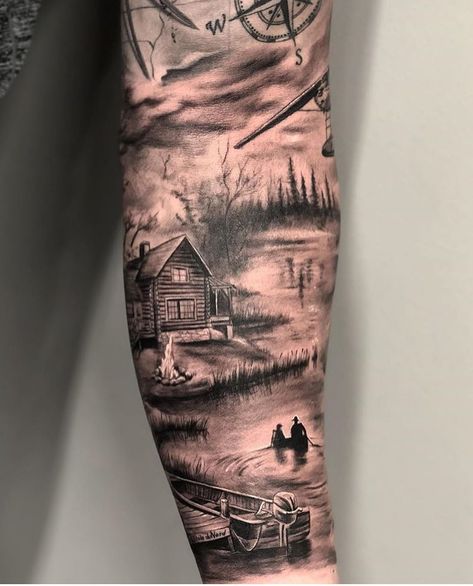 Natur Tattoo Arm, Tattoo House, Left Arm Tattoos, Nature Tattoo Sleeve, Bauch Tattoos, Wolf Tattoo Sleeve, Men Tattoos Arm Sleeve, Cool Arm Tattoos, Wrist Tattoos For Guys