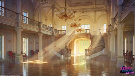 Ballroom Concept Art, Ballroom Artwork, Ballroom Art, Mansion Ballroom, Victorian Ballroom, 2022 Background, Visual Novel Game, Hidden Library, Prom Planning