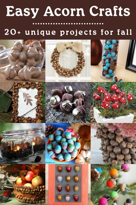 Do you love acorn decorations and crafts? Check out this collection of great ideas! Usher in fall with some simple handmade projects. Oak Decor, Fall Diys, Acorn Wreath, Deer Antler Decor, Acorn Decorations, Crafts Fall, Felted Acorns, Acorn Ornaments, Fall Acorns