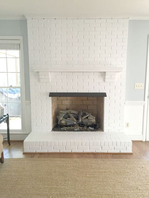 White Brick Fireplace, Fireplace Redo, Painted Brick Fireplace, Painted Brick Fireplaces, Brick Fireplace Makeover, Paint Fireplace, Living Tv, White Fireplace, Fireplace Remodel