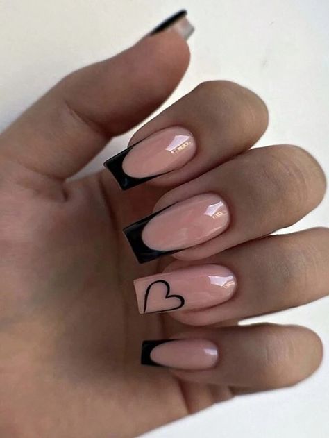 Buscar Press Nails | SHEIN Black Acrylic Nail Designs, Office Nails, Black Acrylic Nails, Square Nail Designs, Nails 2022, French Tip Acrylic Nails, French Nail Designs, Short Square Acrylic Nails, Nails Blue