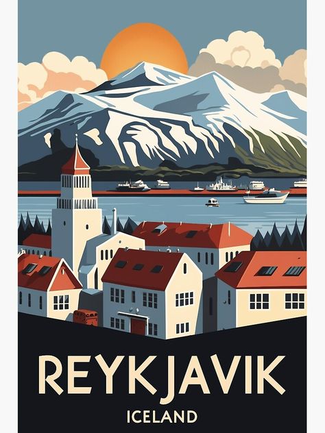 Patagonia Travel, Wanderlust Decor, Train Posters, Iceland Reykjavik, Reykjavik Iceland, Lovely Places, Old Advertisements, Holiday Poster, Retro Travel Poster