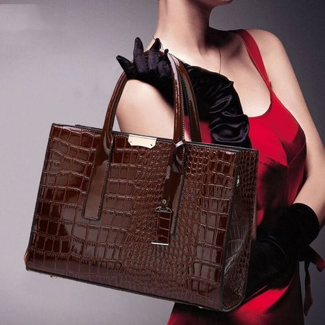 Pu Leather Shoulder Bag Hand Bags For Women, Casual Tote Bag, Beg Tangan, Handbag Pattern, Handbag Patterns, Sling Bags, Black Leather Crossbody Bag, Crocodiles, Bag Luxury