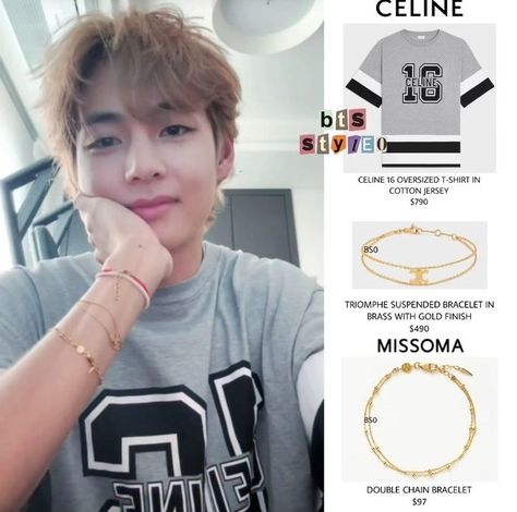 Taehyung Jewelry, University Outfits, Bts Clothing, Double Chain Bracelet, University Outfit, Bts Imagine, Bts Drawings, Double Chain, Boys Accessories