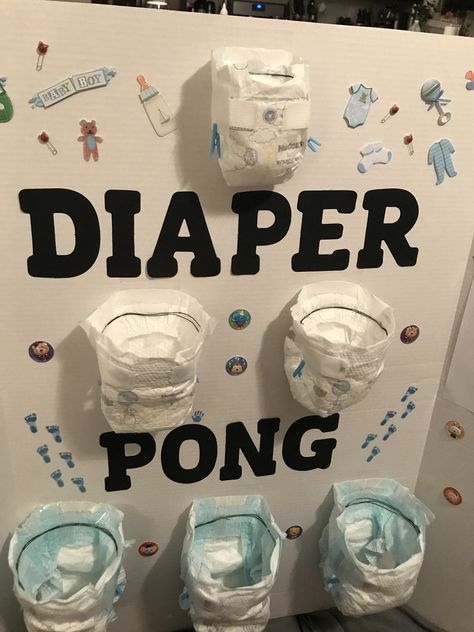 Babyboy Baby Shower Decorations, Male Baby Shower Ideas, Boy Baby Shower Game Ideas, Diaper Ping Pong Game, Baby Showroom Ideas, Office Baby Shower Ideas, Diaper Pong Baby Shower Game, Diaper Pong, Baby Shower Games For Boys