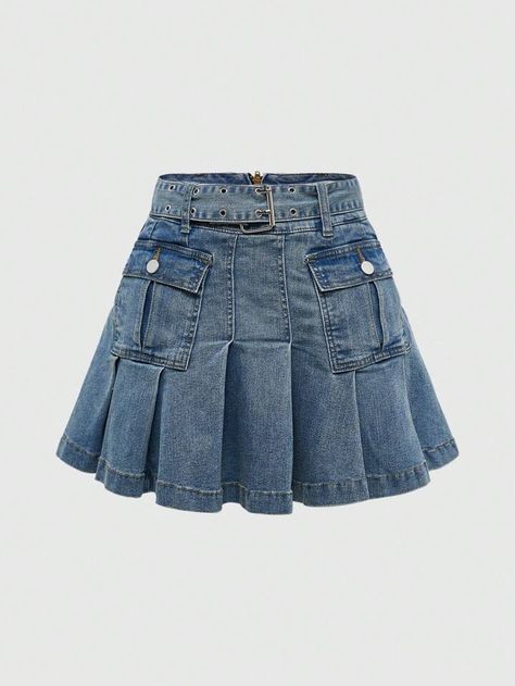 ROMWE Grunge Punk Women Punk Y2K Vintage Millennial Subculture Low Waist Ultra Short Denim A-Line Skirt | SHEIN USA Denim Skirts Short, Denim Fringe Skirt, Y2k Jean Skirt, Skirt Over Jeans, Romwe Outfit, Sewing Denim, Cute Jean Skirt, Pleated Denim Skirt, Skirt Aesthetic