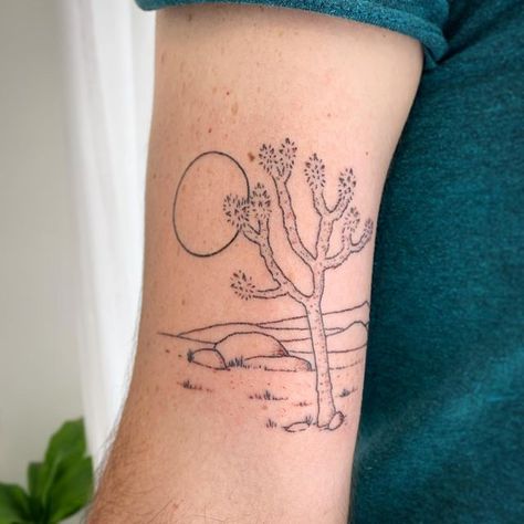 Desert Tattoos, Joshua Tree Tattoo, Western Tats, Desert Tattoo, Always Tattoo, Cactus Tattoo, Western Tattoos, Card Inspo, Sun Tattoo