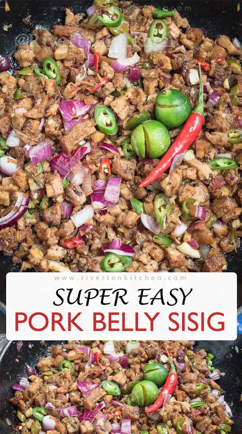 Pork Belly Recipes Filipino, Beef Sisig Recipe Philippines, Filipino Sisig Recipe, Pork Belly Sisig Recipe, Sisig Recipe Philippines Pork, Pulutan Recipe Filipino Food, Filipino Pork Dishes, Recipes For Pork Belly, Pork Belly Filipino Recipe