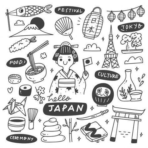 Premium Vector | Japan culture doodle set City Doodle, Hand Cartoon, Doodles Bonitos, Japan Icon, Japan Cartoon, Travel Doodles, Doodles Ideas, Lay Lay, Japan Travel Destinations