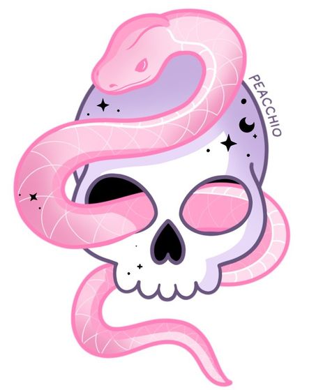 Cute Spooky Art Drawing, Pastel Goth Painting, Kawaii Tattoo Ideas Pastel Goth, Cute Pastel Paintings, Kawaii Anime Tattoo, Cute Skull Art, Cute Skeleton Art, Pastel Goth Aesthetic Art, Pastel Goth Art Kawaii Creepy