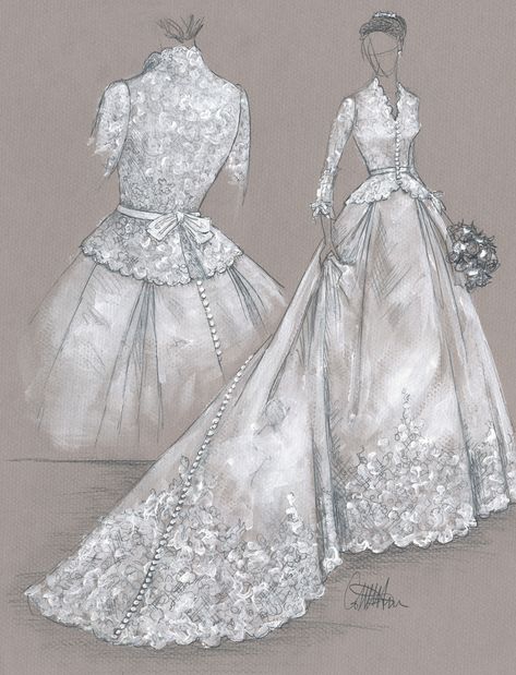 Wedding Dress Illustrations, Royal Wedding Gowns, Wedding Dress Sketches, Dress Illustration, Design Moda, Dress Sketches, Wedding Gowns Vintage, Illustration Fashion Design, Fashion Art Illustration