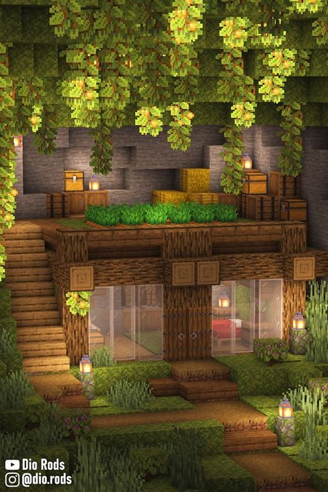 A Minecraft Lush Cave Starter House full with Interior and Exterior Decorations and a Green roof! Minecraft Lush Cave, Minecraft Cave House, Lush Cave, Minecraft Welten, Case Minecraft, Rumah Minecraft Sederhana, Starter House, Minecraft Interior Design, Minecraft House Plans