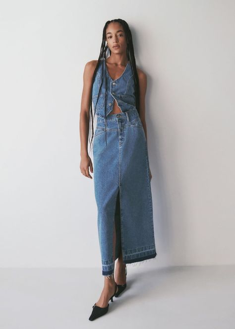 Long Skirt Denim, Mango Outfit, Denim Long Skirt, Mango Clothing, Denim Set, Outfit 2023, Long Denim Skirt, Estilo Denim, Mode Jeans