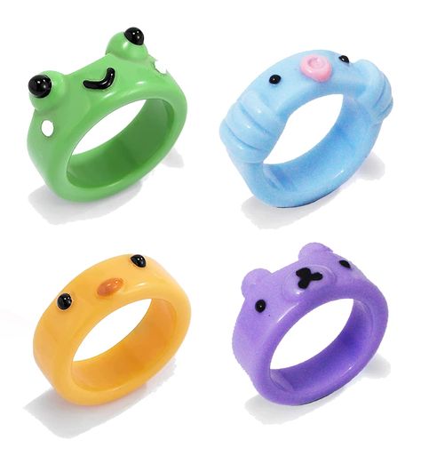 PRICES MAY VARY. Rings width 1.7 cm (0.67in) and it style introduced chick, flower and frog, color contain blue, green, pink,yellow, orange and white. You can choose at will.2 or 3 piece per package. This animal ring is made of high-quality acrylic resin. The surface is smooth and reflective, resistant to damage and abrasion, not easy to fade and can be used for a long time. Cute animal ring is very light and simple design. It will not look bulky when worn it, and will even forget its existence. Resin Aesthetic, Frog Clay, Ring Y2k, Rings Colorful, Easy Clay Sculptures, Candy Crystals, Clay Ring, Diy Air Dry Clay, Animal Ring