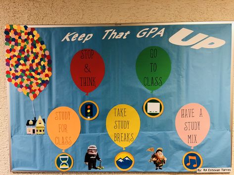 Keep that GPA UP Bulletin Board Resident Advisor, College, High School. Balloons, Up the Movie Academic Success RA. Up inspired Nhs Bulletin Board High Schools, Keep That Gpa Up Bulletin Board, Nhs Bulletin Board, Ra Movie Theme Bulletin Boards, September Bulletin Board Ideas High School, Academic Ra Board, Academic Ra Bulletin Board, Ra Academic Bulletin Boards, Academic Success Bulletin Board