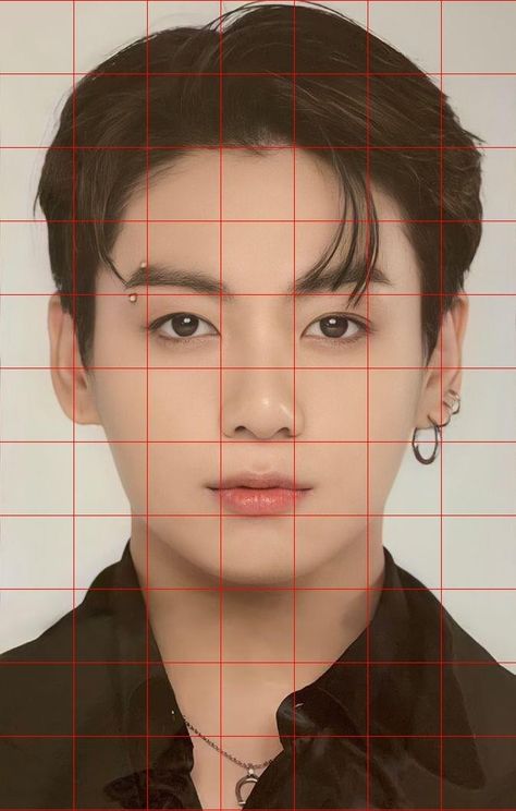 Bts junkook photo with grid for drawing for artists. Jungkook Anatomy Drawing, Kpop Drawings Tutorial, Kpop Drawing References, Jungkook Drawing Reference, Grid References Drawing, Grid Drawing Portrait, Grid Drawing Reference, Jungkook Portrait Drawing, How To Draw Jungkook