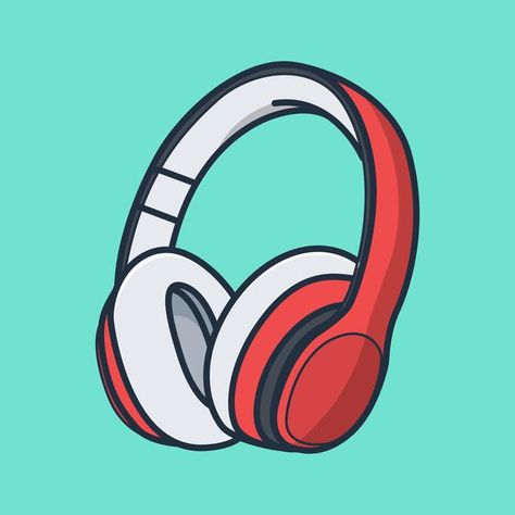 Detailed red headset illustration design... | Premium Vector #Freepik #vector #music Headset Drawing, Headset Art, Headset Illustration, Headphone Illustration, Music Icon Aesthetic, Speaker Drawing, Headphones Drawing, Music Doodle, Microphone Icon