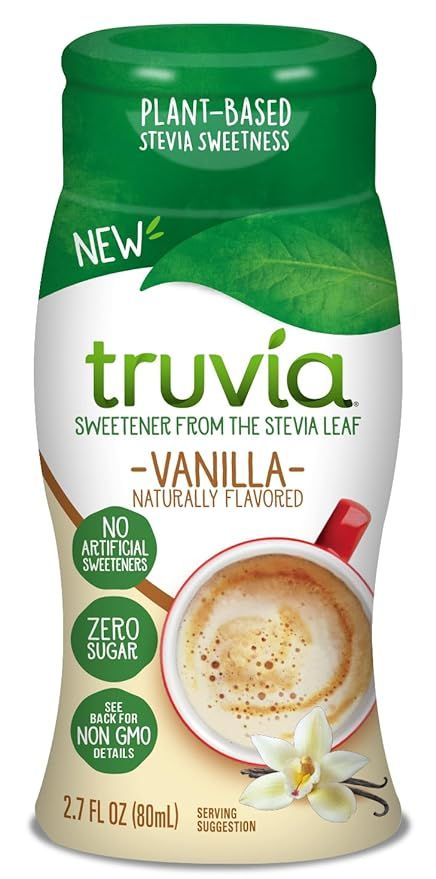 Amazon.com: Truvia Zero-Calorie Liquid Sweetener from the Stevia Leaf, 2.7 Fl Oz bottle, Vanilla flavor (Pack of 1) : Grocery & Gourmet Food High Protein Pancakes, High Protein Bars, Caramel Crunch, Liquid Stevia, Vanilla Flavor, Snack Jars, Sugar Substitute, Zero Calories, Artificial Sweetener