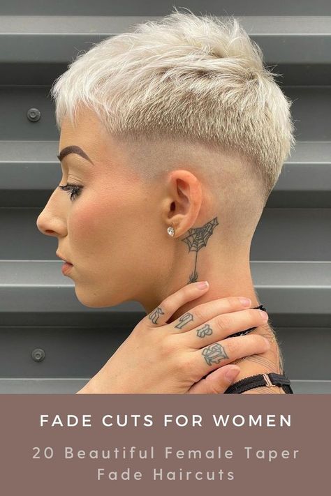 There are different types of fade haircuts you can choose from, but we are happy to showcase to you the trendiest ones. Check them out and pin taper fade styles that catch your attention the most! Fade Haircut Women, Non Binary Haircuts, Types Of Fade Haircut, Short Quick Weave, Fade Haircut Designs, Best Fade Haircuts, Razored Haircuts, Fade Cut, Low Fade Haircut