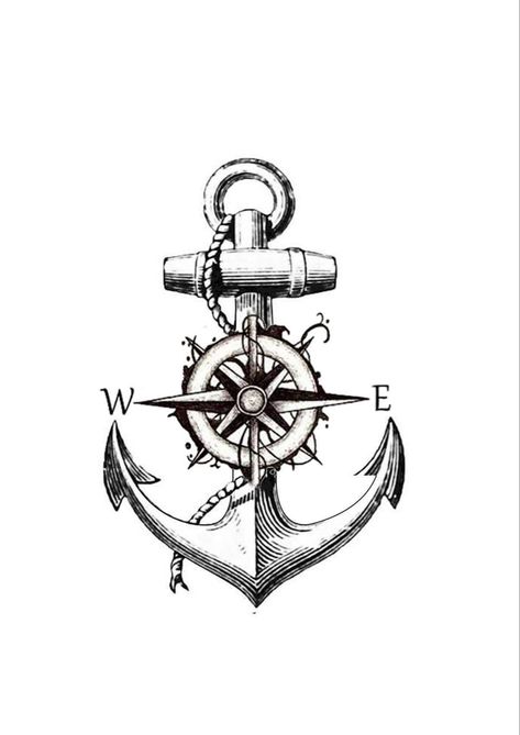 Nortical Tattoo Ideas, Anchor Tattoo Drawing, Compass Anchor Tattoo Design, Compass And Anchor Tattoo, Anchor And Compass Tattoo, Ancora Tattoo, Nautical Themed Tattoos, Compass Tattoo Drawing, Compass Tattoos Arm