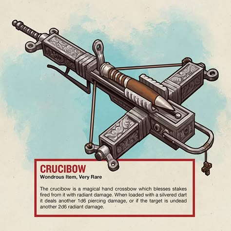 Homebrew Magic Weapon Hand Crossbow Magic Item for D&D 5E, Dungeons and Dragons, DnD made by CrossheadStudios. Van Helsing Strahd Dracula Magic Items Dnd, Hand Crossbow, Dnd Loot, 5e Items, Homebrew Items, Dnd Bard, Dnd Stats, Dnd Items, Dnd Races