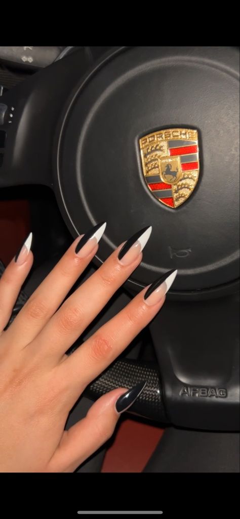 Porsche Nails, Blackandwhite Aesthetic, Claw Nails, Stiletto Nails, Black & White, Nails Nailart, Black Nails, Coffin Nails, Long Nails