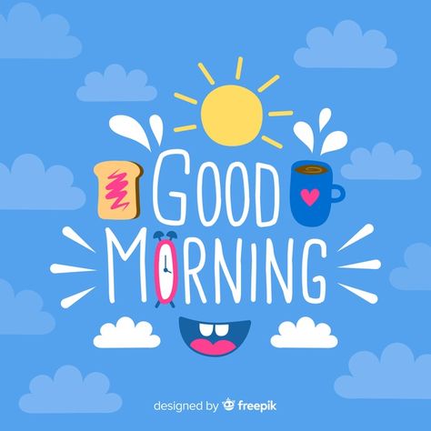 Beautiful good morning lettering backgro... | Free Vector #Freepik #freevector #background Good Morning Lettering, Good Morning Letter, Lettering Background, Very Good Morning Images, Good Morning Cartoon, Good Morning Pics, Morning Friday, Good Morning Quotes For Him, Beautiful Good Morning