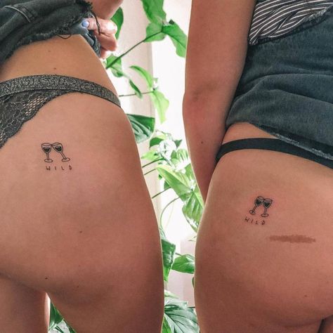 Small Friendship Tattoos, Friend Tattoos Small, Wine Tattoo, Matching Bff Tattoos, Matching Friend Tattoos, Cute Matching Tattoos, Matching Best Friend Tattoos, Tattoos To Cover Scars, Bestie Tattoo