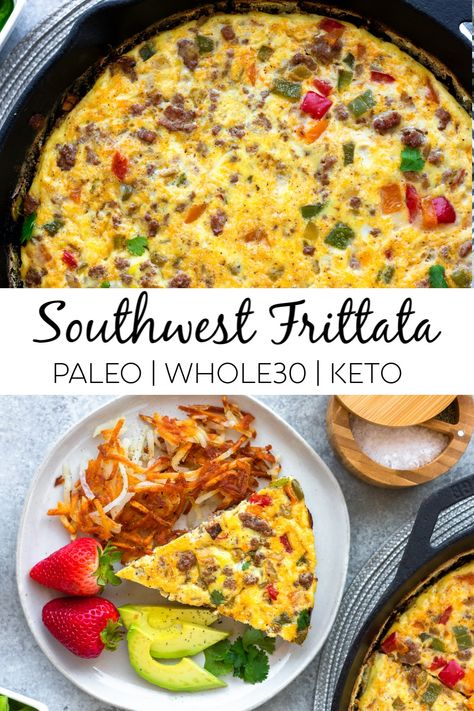 This paleo Southwest breakfast frittata is full of delicious southwest flavor. Made with taco seasoning, ground beef and veggies, it's an easy and healthy meal the whole family will love! It's also keto friendly and Whole30 compliant #whole30 #paleo #keto #whole30recipes #paleorecipes #frittatarecipes Whole 30 Breakfast Tacos, Whole 30 Omelette Recipe, Paleo Andouille Sausage Recipes, Whole 30 Bacon Recipes, Paleo Easter Brunch, Healthy Paleo Breakfast Recipes, Whole 30 Sausage Recipe, Easy Whole30 Breakfast, Keto Paleo Breakfast