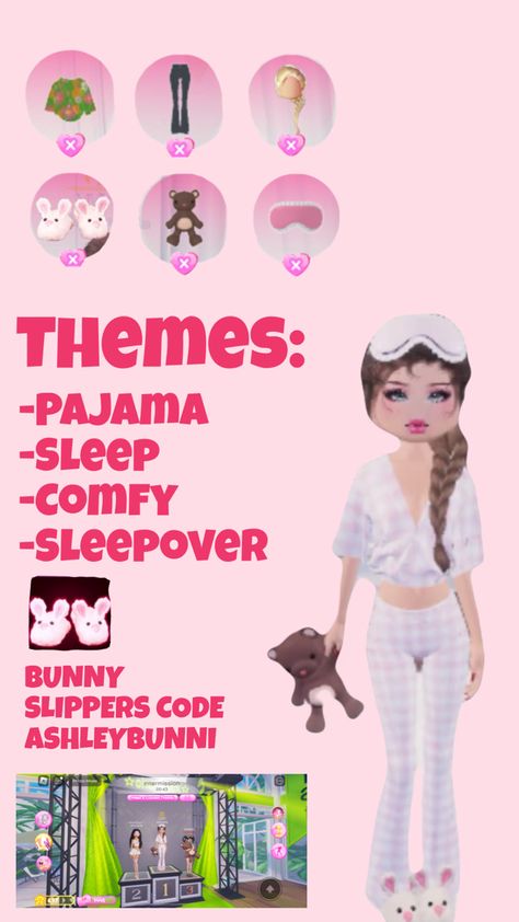 Pajamas Dress To Impress, Going To Sleep Dress To Impress, Cute Pajama Outfits, Dti Codes, Cute Pajama, Layered Outfit, Pajama Outfit, Bunny Slippers, Dti Outfits