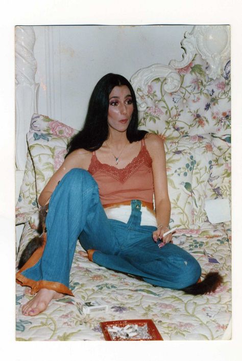 Cher On A Bed In Bell Bottoms And A Camisole, Smoking A Cigarette 70s Cher, Cher 70s, Cher Fashion, Cher Outfits, The Wrecking Crew, Cher Photos, Outfits 70s, 70s Inspired Fashion, 70s Outfits