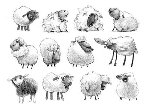 @portfoliobox Sheep Character, Sheep Drawing, Sheep Cartoon, Sheep Illustration, Funny Sheep, Animal Caricature, Sheep Crafts, Animal Art Projects, Bd Art