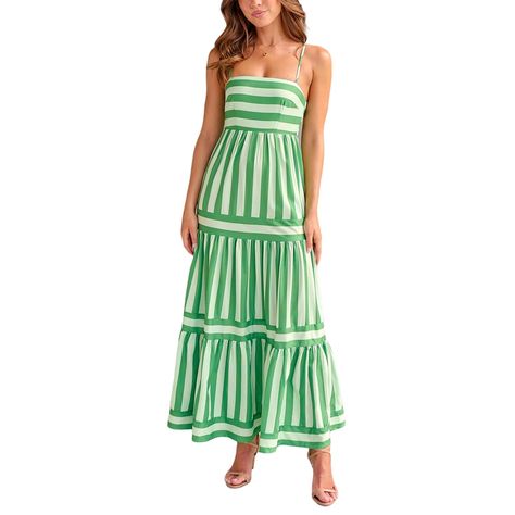 PRICES MAY VARY. Material: Women striped print maxi dress made from high quality 100%polyester. Super soft and breathable texture. The beach maxi dress for women is lightweight and comfortable to wear. Feature: Women's 2024 summer boho dress, sleeveless summer casual beach long dress, casual summer dresses,square neck, spaghetti straps, smocked back, stripes print, tiered hem. A must-have for your summer vacation. Design: Women striped long flowy dress, with invisible pockets, is perfect to show Long Tiered Dress, Striped Print Dresses, Pyjama Satin, Dress Backless, Midi Slip Dress, Vacation Outfit, Summer Stripes, Striped Maxi, Striped Maxi Dresses