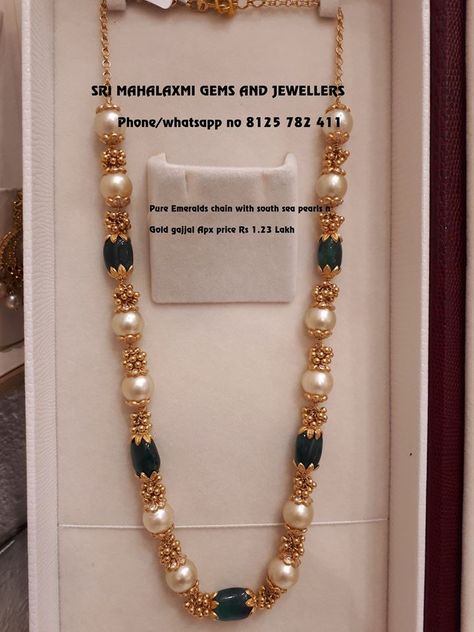 Check Out The Complete Pearl Chain Designs Here! • South India Jewels Gold Pearl Jewelry, Pearl Jewelry Design, Gold Jewelry Simple Necklace, Pearl Necklace Designs, Gold Necklace Indian Bridal Jewelry, Black Beaded Jewelry, Wedding Jewellery Collection, Gold Bride Jewelry, Gold Bangles Design