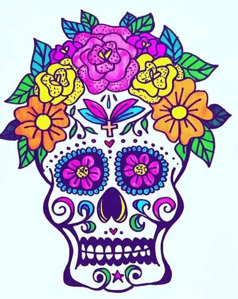 Calavera Sugar Skull Art Painting, Sugar Skull Drawing, Sugar Skull Painting, Skull Art Tattoo, Sugar Skull Artwork, Mexican Party Decorations, Day Of The Dead Art, Day Of The Dead Skull, Candy Skulls