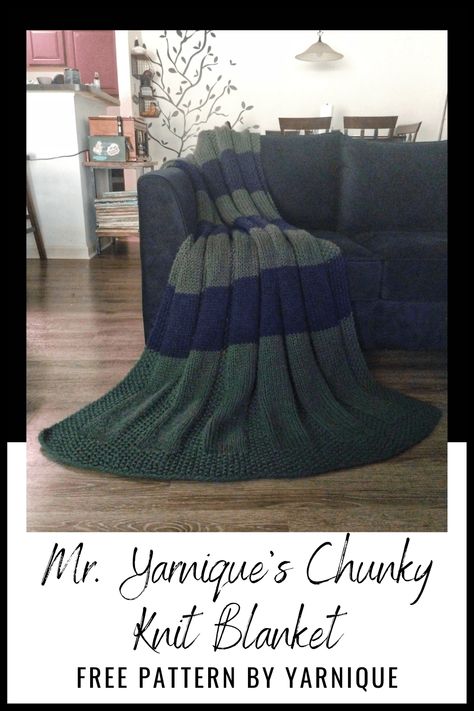 Mr. Yarnique's Chunky Knit Blanket (Free Knitting Pattern) - Yarnique Chunky Blanket Pattern, Chunky Knit Blanket Pattern, Super Chunky Knit, Lion Brand Wool Ease, Chunky Knitting Patterns, Make Blanket, Chunky Knit Throw, Chunky Blanket, Super Bulky Yarn