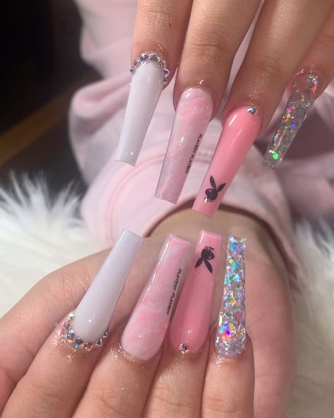 closed for now ! on Instagram: “playboy🌸 • •…” Drip Nails, Exotic Nails, Long Acrylic Nails Coffin, Long Square Acrylic Nails, Bling Acrylic Nails, Acrylic Nails Coffin Short, Summer Acrylic Nails, Pink Acrylic Nails, Square Acrylic Nails