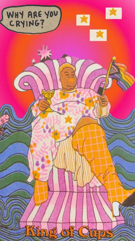 Tarot card from the Ash and Chess Queer Tarot Deck 🫶 Queer Tarot Cards, Queer Tarot, King Of Cups, Tarot Deck, Love Cards, Tarot Card, Tarot Decks, Tarot Cards, Connect With People