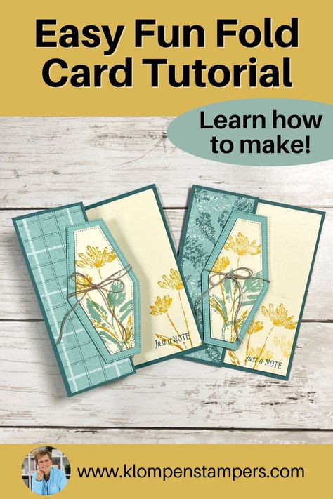 Dive into the world of card making with our step-by-step tutorial for crafting a delightful and easy fun fold card using the Stampin' Up! Inked & Tiled stamp set. Find written measurements on the blog and a video tutorial for a hands-on experience! 🌟🎨 #CardMaking #DIYCrafts #StampinUp Stampin Up Cards Fun Folds, Stampin Up Book Fold Card, Nested Essentials Stampin Up Cards, Folding Cards Ideas Tutorials, Stampin Up Nested Essentials Dies, Inked And Tiled Stampin Up Cards, Stampin Up Fun Fold Cards Ideas, Stampin Up Inked Botanicals, Fun Fold Cards Templates