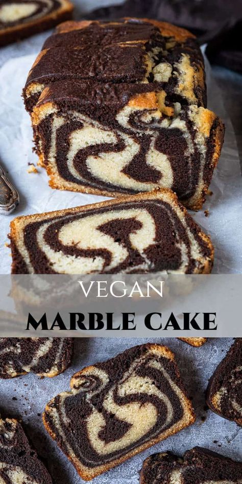 Modern Vegan Recipes, Vegan Marble Cake Recipe, Amazing Vegan Desserts, Small Vegan Cake, Vegan Snack Cake, Vegan Baking Recipes Desserts, Vegan Chocolate Pound Cake, Eggless Marble Cake Recipes, Cute Vegan Desserts