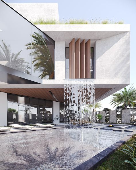 Villa Facade Design, Dubai Villa, Luxury Pools Backyard, Villa Exterior Design, Waterfall House, Architecture Contemporary, Dubai Houses, Urban Design Concept, Expect Nothing