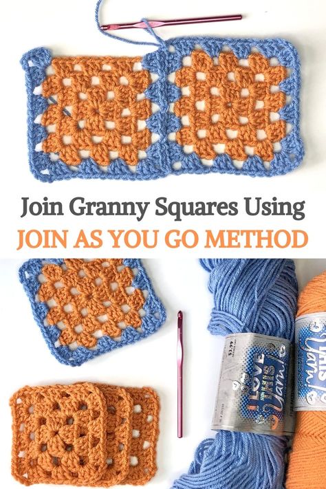 How To Crochet Granny Squares Together As You Go, Granny Squares Join As You Go, How To Join As You Go Granny Squares, Crochet Blanket Joining Squares, Connect As You Go Granny Squares, How To Join Crochet Motifs, Different Ways To Join Granny Squares, Join As You Go Granny Square Blankets, Jaygo Crochet Granny Squares