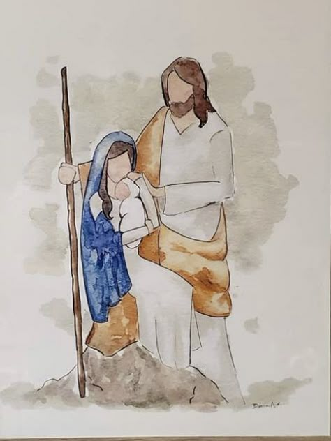 Christmas Card Ideas Nativity, Christian Christmas Paintings On Canvas, Watercolor Christmas Cards Nativity, Watercolor Quilt Painting, Christmas Watercolor Nativity, Christmas Angel Watercolor Paintings, Watercolor Nativity Christmas Cards, Nativity Scene Watercolor, Christmas Watercolor Ideas Easy