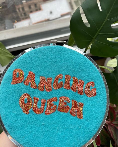 Lexi 🐝 on Instagram: “Mamma Mia…here we go again #embroidery #embroideryart #embroideryhoop #embroideredhat #embroideryhoop #handembroidery #handmade #diy…” Mamma Mia Embroidery, Mamma Mia Crochet, Dance Embroidery, Here We Go Again, Embroidery Hoodie, Mamma Mia, Dancing Queen, Embroidery Hoop, Embroidery Art