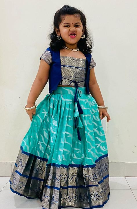 Paavadai Sattai For Kids, Pattu Langa Designs For Kids, Pattu Langa Blouse Designs For Kids, Kids Langa Blouse Designs, Pattu Frocks For Kids, Pattu Langa For Kids, Kids Pattu Langa Designs, Pattu Lehenga For Kids, Langa Blouse For Kids