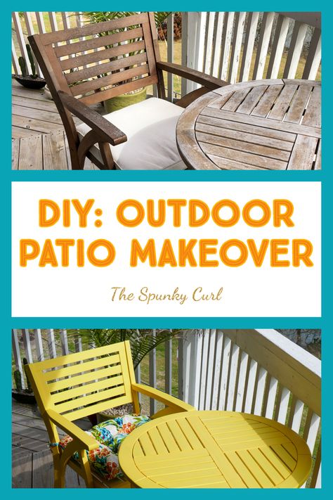 Patio Set Makeover, Painting Outdoor Wood Furniture, Painting Patio Furniture, Outdoor Wood Table, Wood Patio Table, Outdoor Furniture Makeover, Diy Outdoor Patio, Painted Outdoor Furniture, Wooden Patio Furniture